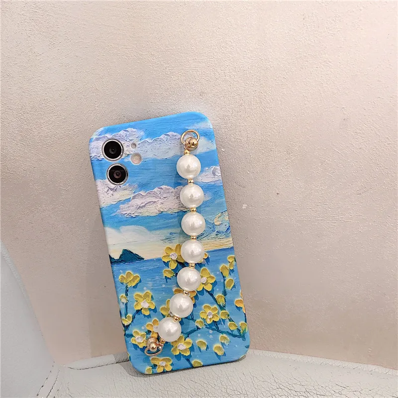 

Pearl wrist bracelet scenery cloud silicone case For iphone 12 12Pro Max 11 11Pro Max X XR Xs max 7 8Plus SE2020 Protective capa