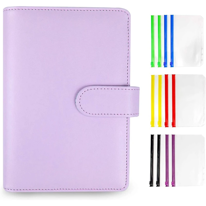

A6 PU Leather Notebook Binder, with 12 Colorful Plastic Binder Pockets, Can Store Cash Bank Cards