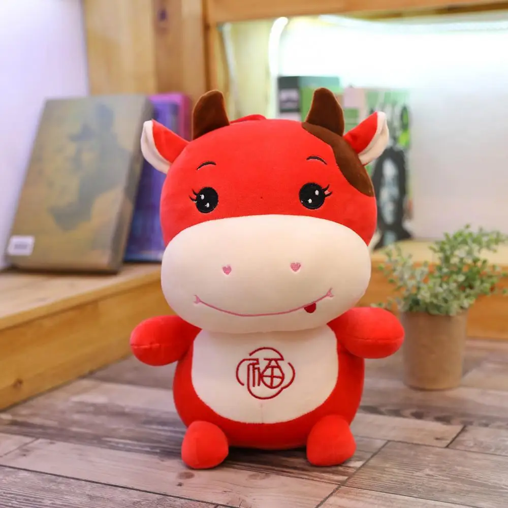 

Милый китайский зодиак бык, скот, плюшевая игрушка, талисман, чучела, игрушка, подарок, украшение для дома для девочек, мальчиков, детей, ново...