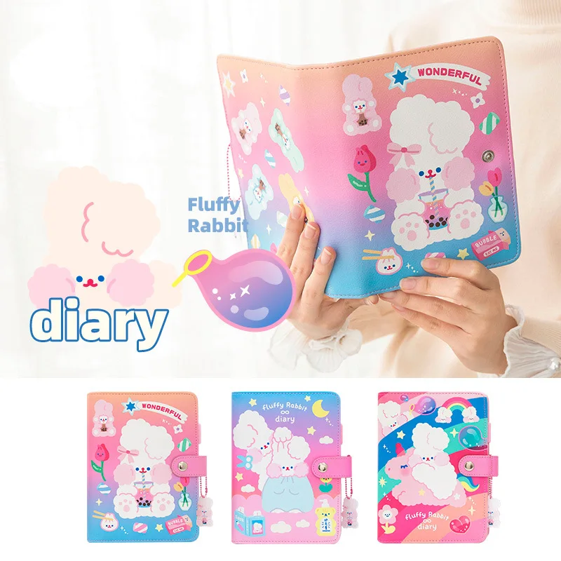 A6 Kawaii Journal Notebook Diary Loose-leaf Planner Weekly Ring Binder Agenda Rabbit Sticker Pockets | Канцтовары для офиса и