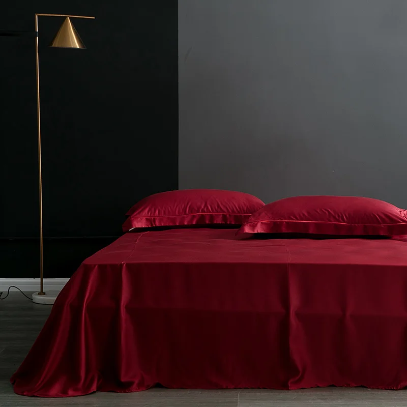 

100% Mulberry Silk Bed Sheet Solid Color Flat Sheets Bedding Real Silk For King Queen Size Sheet Textile Home Bedding