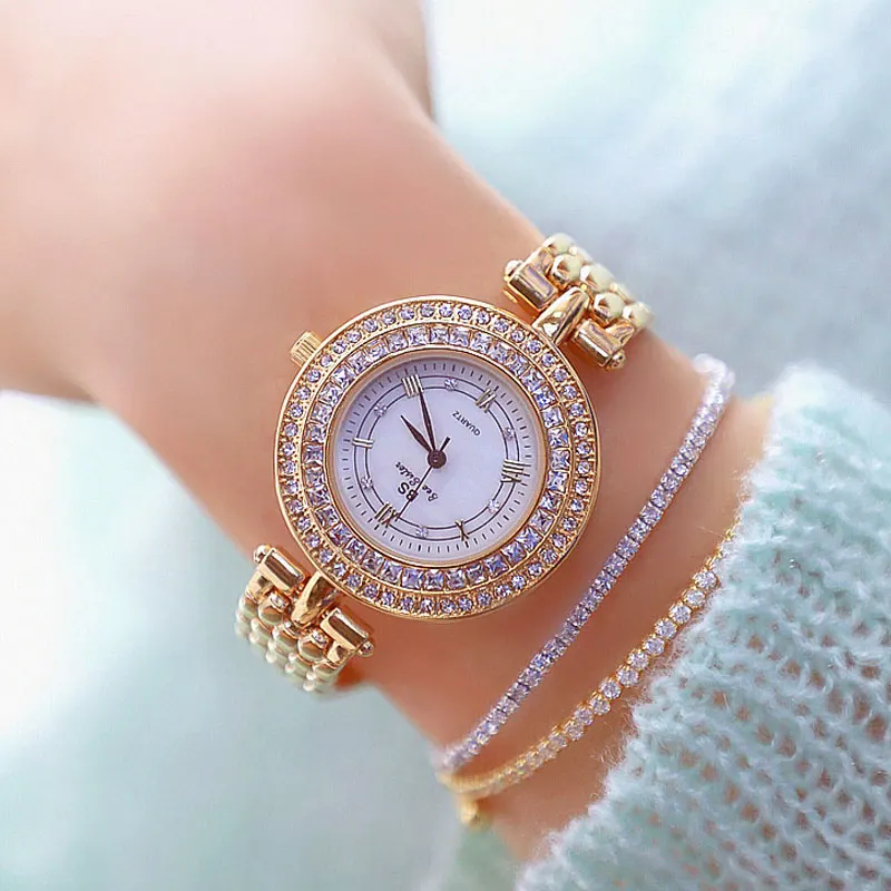 Часы женские золотые серебряные Роскошные со стразами водонепроницаемые