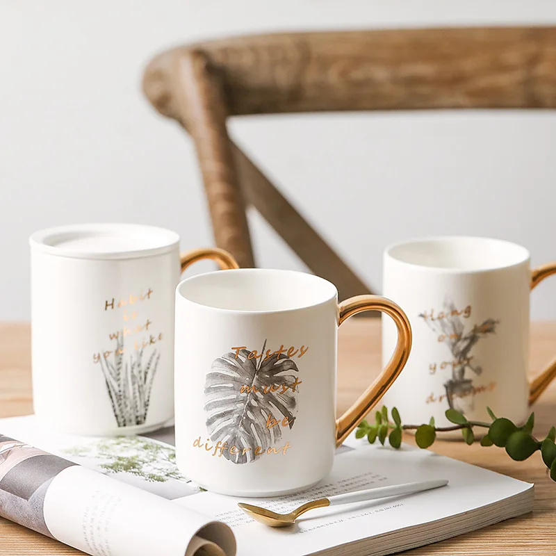 Современная роскошная Большая Керамическая кофейная кружка с золотой росписью