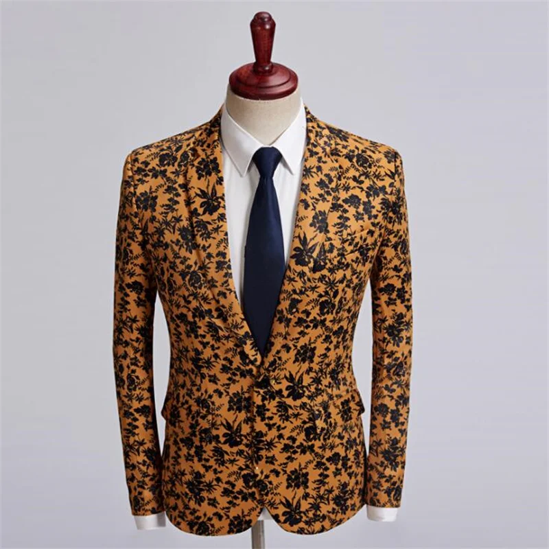 New brown men's suit jacket printed dress fashion clothing photo studio casual host hair stylist flower ropa hombre пиджак