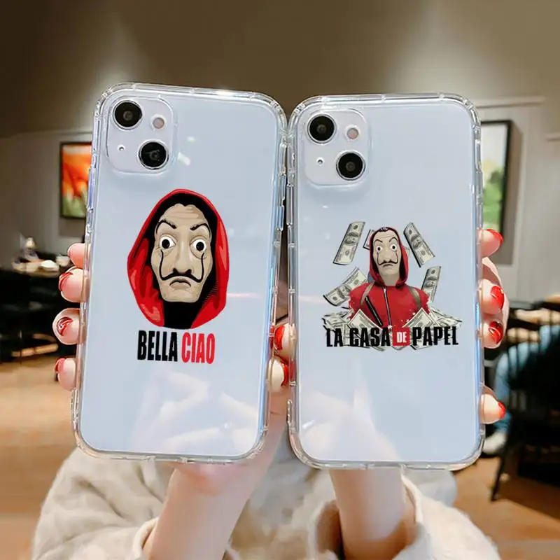 

Spanish TV series la casa de papel Phone Case Transparent for iPhone 7 8 11 12 13 mini pro X XS XR MAX Plus