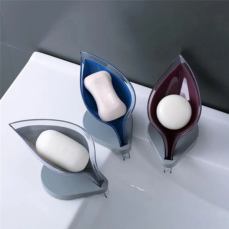 

Simple Leaf Shape Soap Box Non-slip Bathroom Soap Holder Creative Kitchen Dish Brush Rack Household Tray Holder Case Container