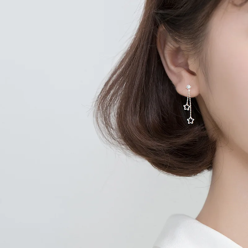 

Серьги LUTAKU с подвесками в виде двойной звезды и кисточками для женщин корейские модные длинные серьги-цепочки новые модные серьги-капли для...