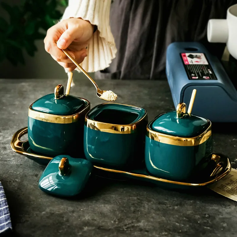 Изумруд керамические сахарные банки солонка приправа банка чаша четыре набора