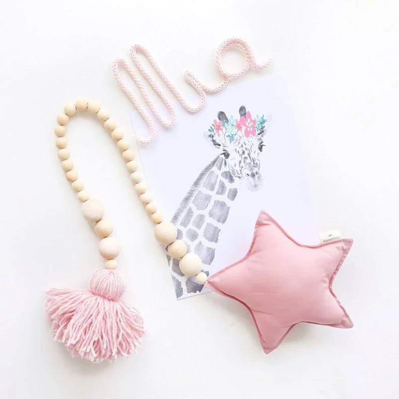 Colgante con dise&ntilde;o de estrella de estilo n&oacute;rdico, decoraci&oacute;n artesanal, adorno para el hogar, cuentas de madera, accesorio de fotograf&iacute;a colgante, juguete para beb&eacute;-2