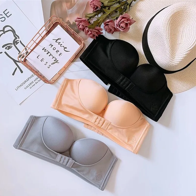 

Women Padded Bra Gather Strapless Bra Women Super Push Up Bra Sexy Lingerie Invisible Brassiere