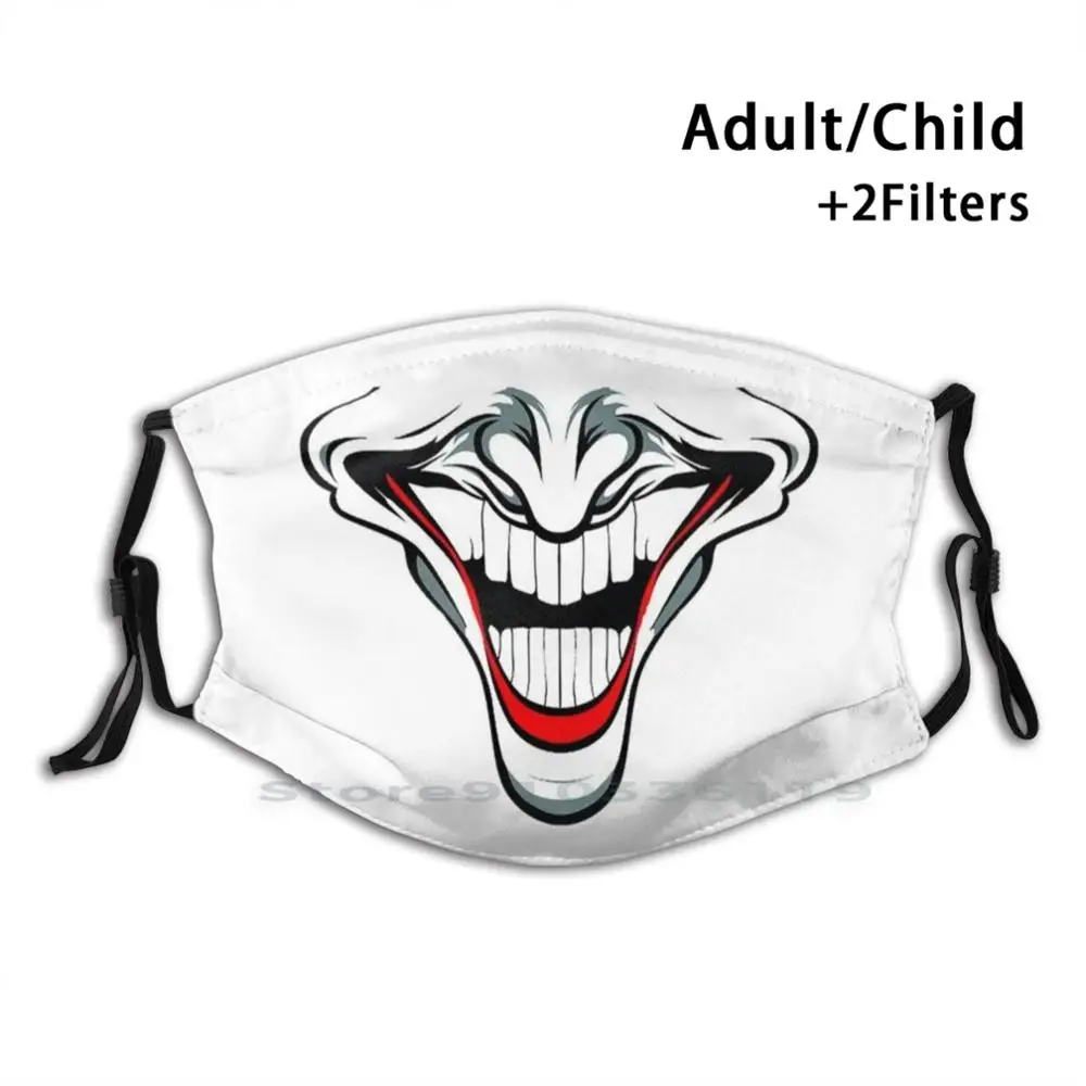 

Halloween , Evil Clown Face , Creepy Clown , Joker Smile Mouth Print Reusable Mask Pm2.5 Filter Face Mask Kids Evil Clown Face