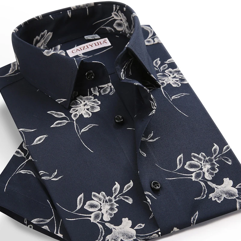 Men's Summer Short Sleeve Contrast Color Floral Printed Hawaiian Shirt Pocket-less Design Standard-fit Casual Beach Shirts