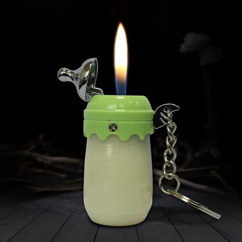 

Baby Bottle Open Flame Super Cute Creative Lighter Personality Inflatable Plastic Peculiar Lighter Pendant Cigarette Lighters