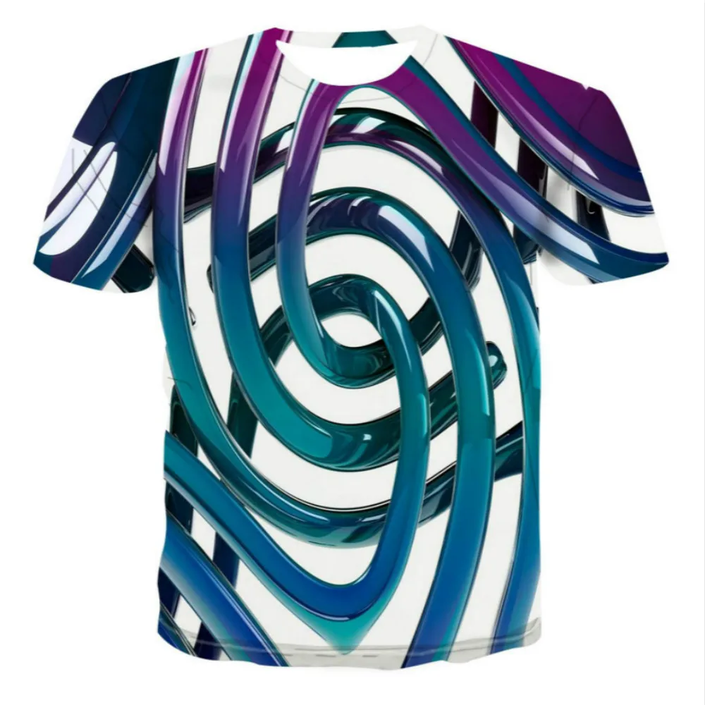 

2021 Summer Geometric Circle Novel Fashion T Shirt Men Simple Color T-shirt Print T-shirt