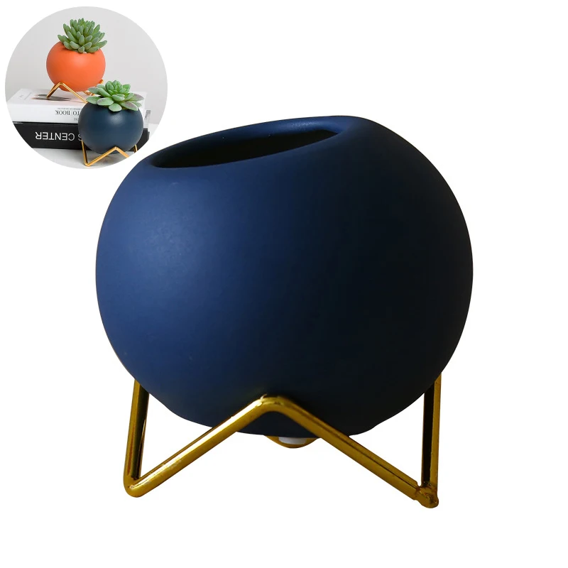 Керамический цветочный горшок в скандинавском стиле Morandi садовый с железной