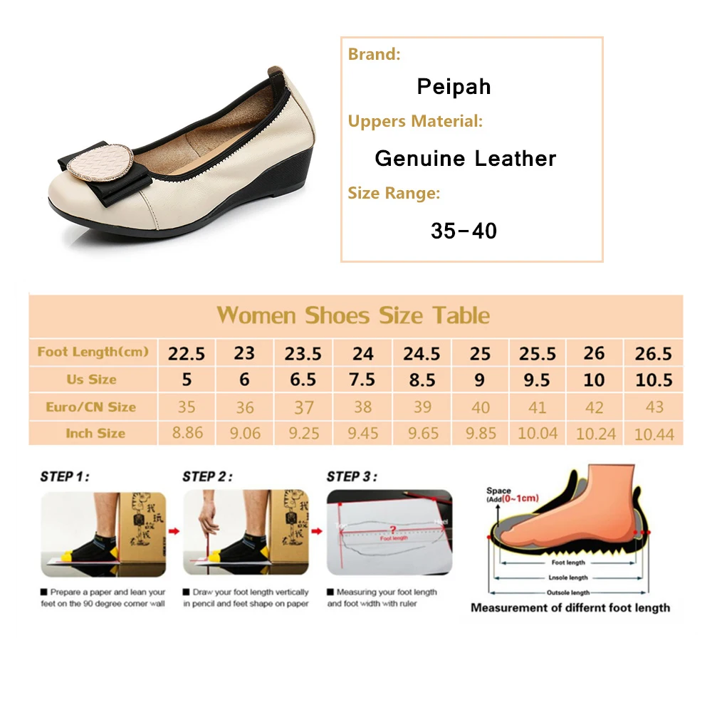 

PEIPAH Crystal Spring Genuine Leather Shoes for Women Slip On Ballet Flats Ladies Wedges Platform Shoes Female Shallow Shoes