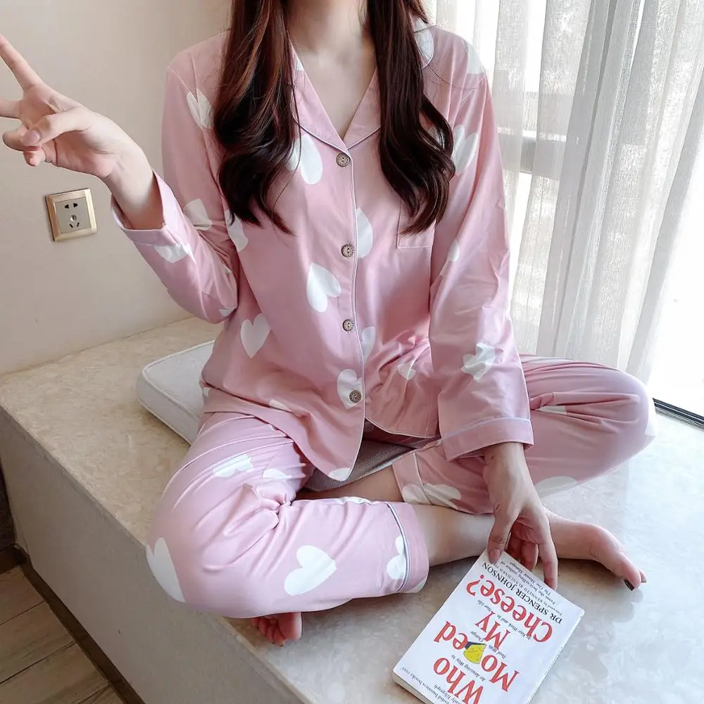 Women pajamas set Women lovely Pyjamas Female Pajama Set Long Sleeve Cartoons Full Trousers soft Two Piece Autumn And Winter