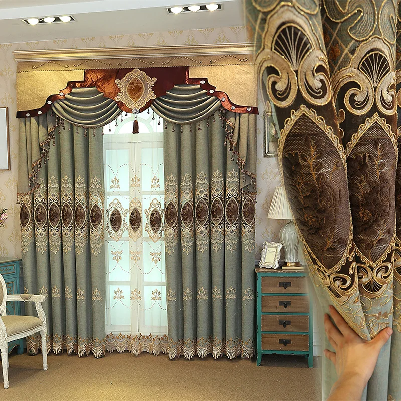 

European-style high-end new luxury high-shading chenille curtains for Living Room Bedroom Embroidery Floor-to-Ceiling Windows