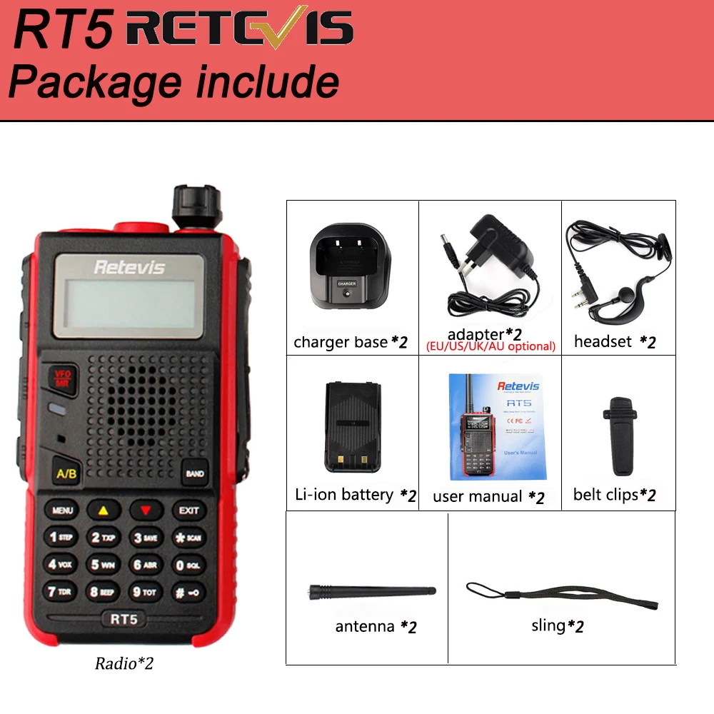 Portable Walkie Talkie 2pcs Retevis RT5 7W 128CH VHF UHF Dual Band VOX FM Radio Station Radio Transceiver Walkie-Talkie Pair