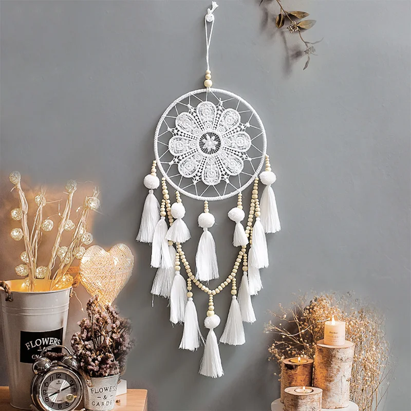 Dreamcatchers гобелены ручной работы макраме пером Белой Кисточкой Boho настенный