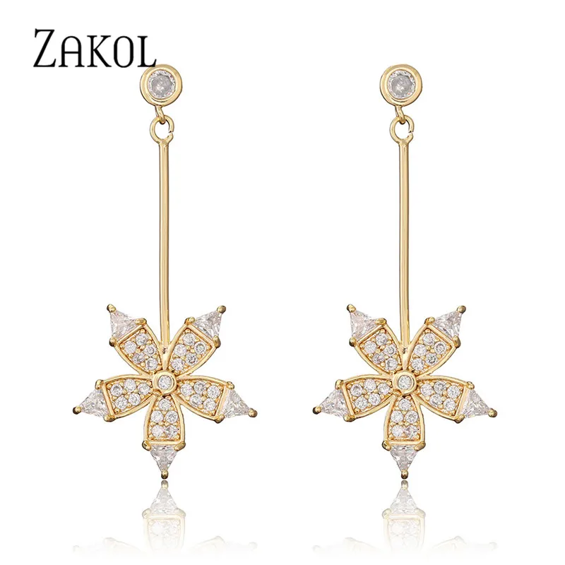 ZAKOL Romantic Cubic Zirconia Flower Dangle Drop Earrings for Women Fashion Wedding Dinner Party Bridal Jewelry FAEP087 | Украшения и