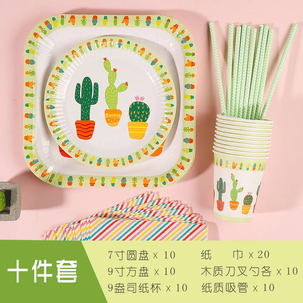 Свежий кактус одноразовая тарелка набор для дня рождения дикий ужин Свадебная