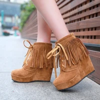 new fashion female platform ankle boots 2021 casual daily wedges high heels boots women shoelace fringe shoes woman