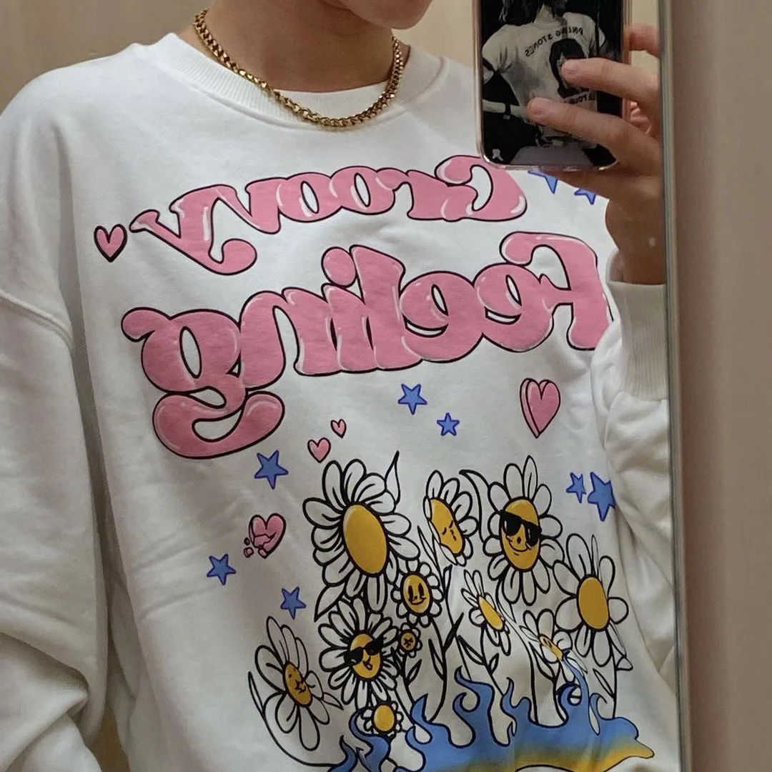 

Модный Женский свитшот большого размера в стиле Харадзюку, женская одежда, новинка зимы 2021, милый пуловер с длинным рукавом, свитер с мультя...