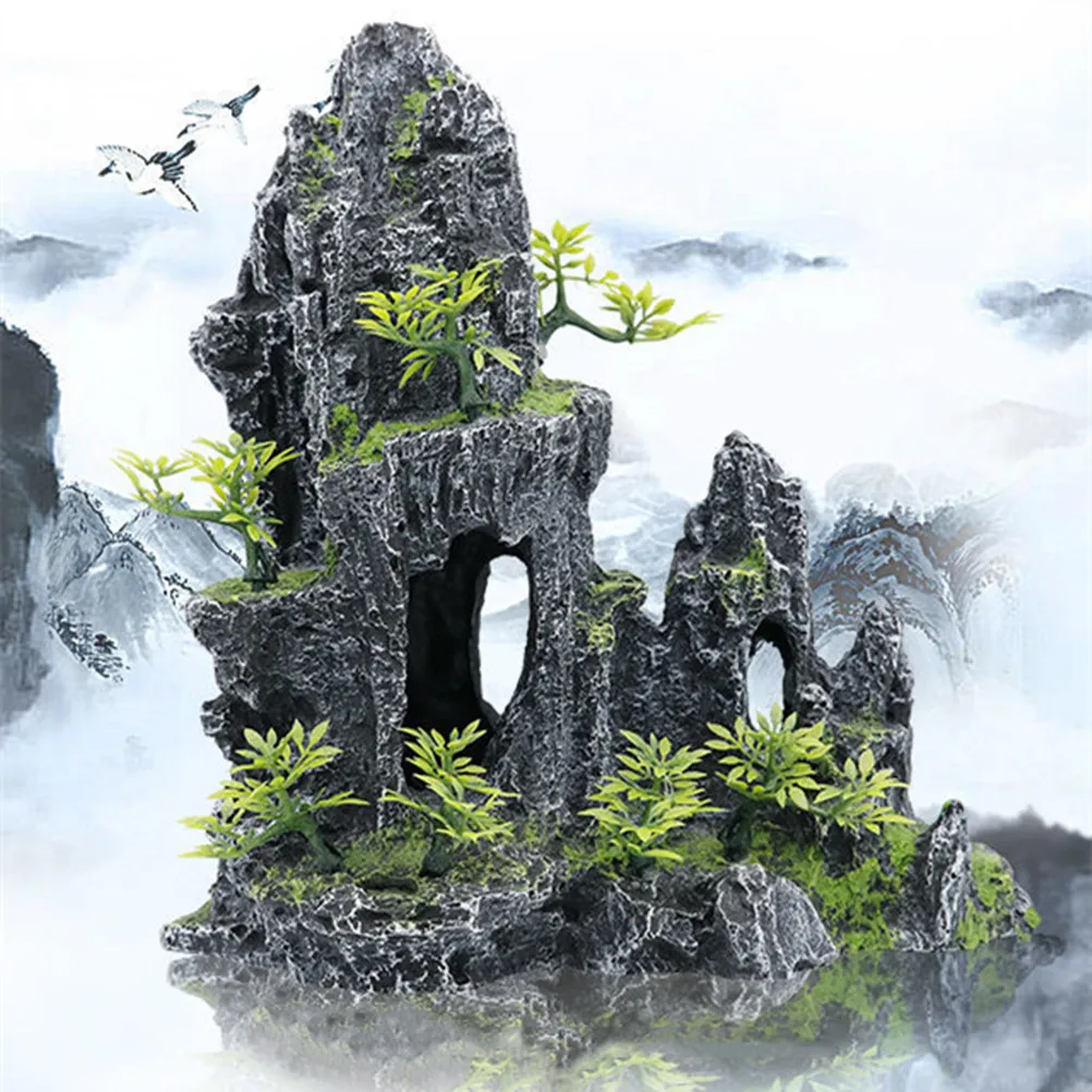 

Fish Tank Landscape Decoration Artificial Resin Rockery Aquarium Decor Ornament Fake Tree Jungle Bird House Aquarium Accessories