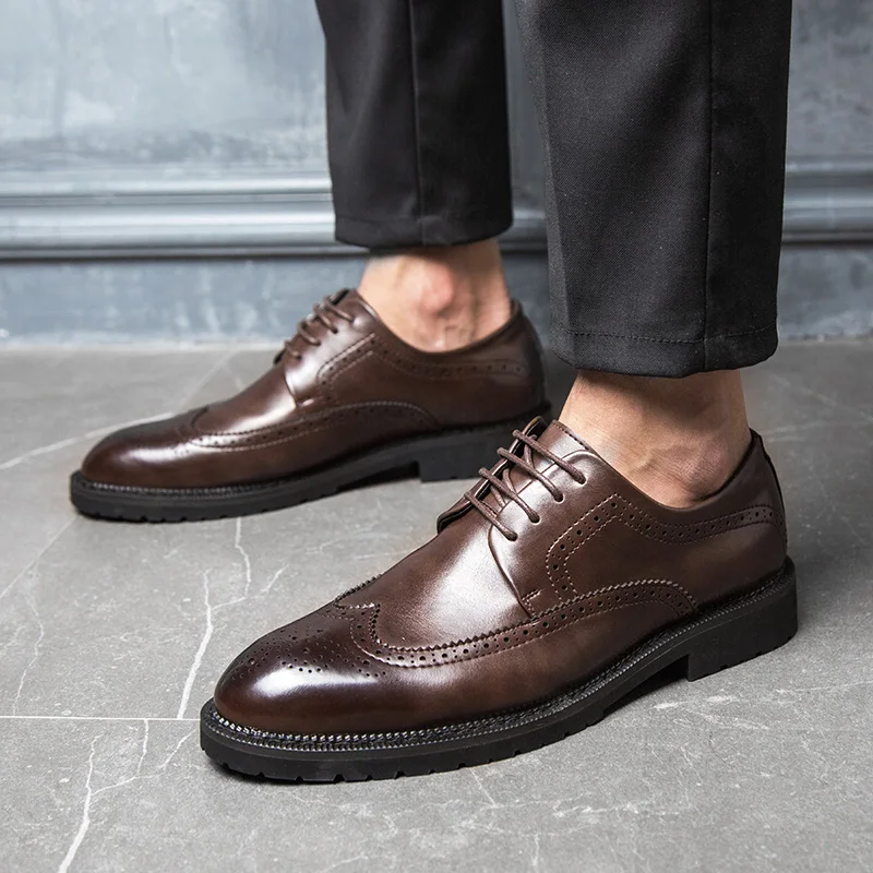 Мужские модельные туфли модные броги мужские деловые кожаные роскошные