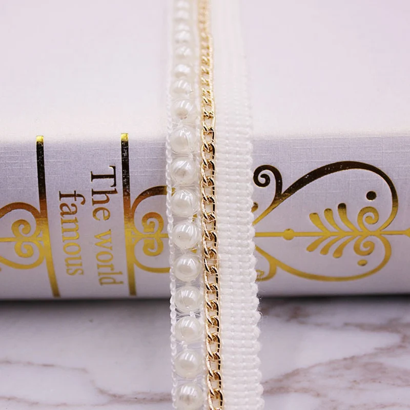 1 ярдов жемчужина бисером кружева отделка ленты ткань белый/черный Кружева