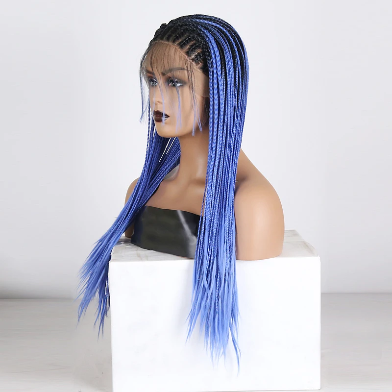 Харизма длинные плетеные парики Омбре синий синтетический кружевной передний