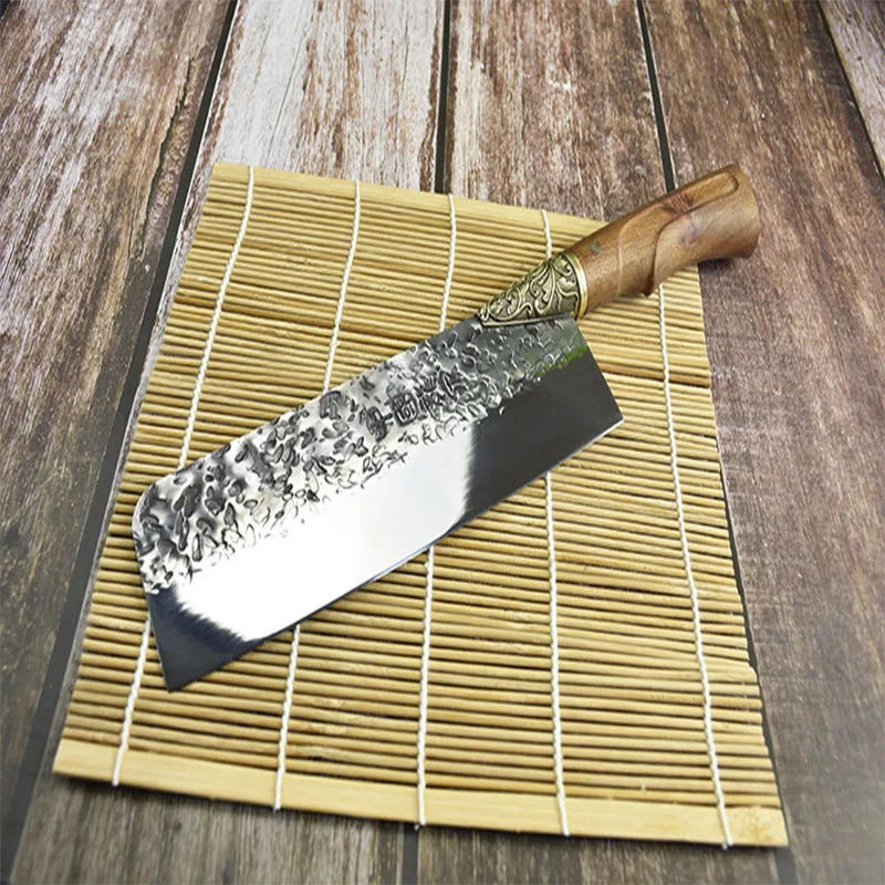 

Little Cook Kitchen Chef Knife Forged Chinese Meat Cleaver with Dragon Sculpture Rosewood Handle Handmade Cooking Cuisine Tools