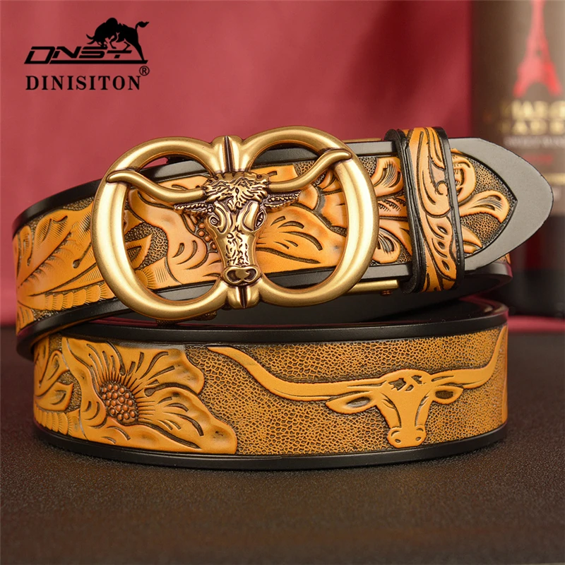 DINISITON High-end Luxury Men Belt The First Layer Genuine Leather Mens Belts Brand Cowskin Fashion Vintage Noble Male Strap