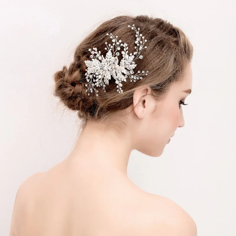 Серебряный зажим для волос с пресноводным жемчугом и цветком | Украшения