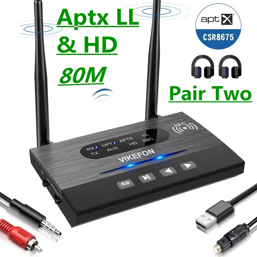 Аудиопередатчик с низкой задержкой 80 м CSR8675 Aptx HD Bluetooth 5 0 SPDIF 3 мм AUX RCA беспроводной