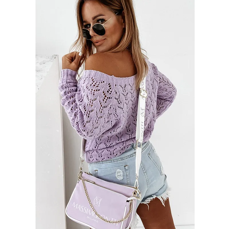 

Plus Size 2020 Women Sweater Fashion Hollow Out O-neck Long Sleeves Loose Knitted Sweater