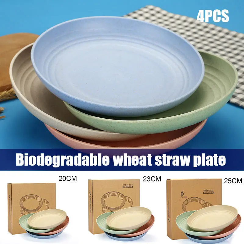 

Lightweight Wheat Straw Plates 4pcs Unbreakable Dishes and Plates Sets Non-toxin Safe Healthy for Kids Children Adults CLH@8