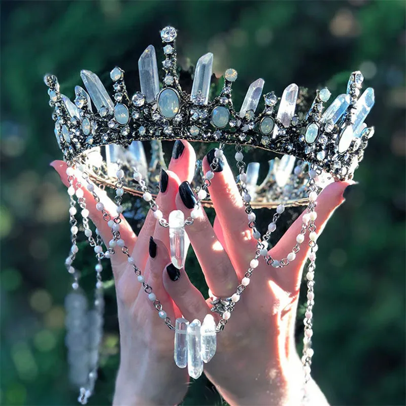 

Crown Quartz Crystal Hairpin Accessories Crown Headband Elegant Rainbow Bridal Mermaid Jewelry Pins Hair Acc Pick Princess Hair