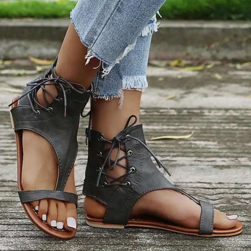 Sandals ladies wedge heel open toe fish mouth foreign trade Roman style sandals shoes cashmere zipper large size sandals