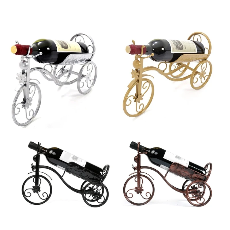 

Vintage Metal Tricycle Shape Red Wine Holder Art Bike Rack Display Storage for Kitchen Bar Home Decoration