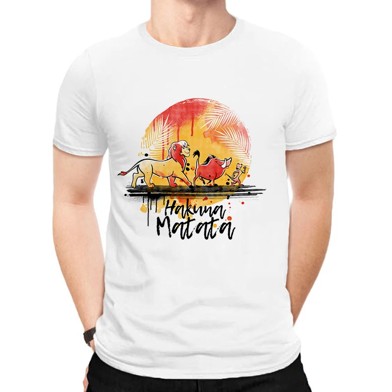 LUSLOS HAKUNA MATATA/мужская футболка больших размеров, летние футболки с коротким рукавом с изображением Льва и короля, белые футболки с принтом из мультфильма