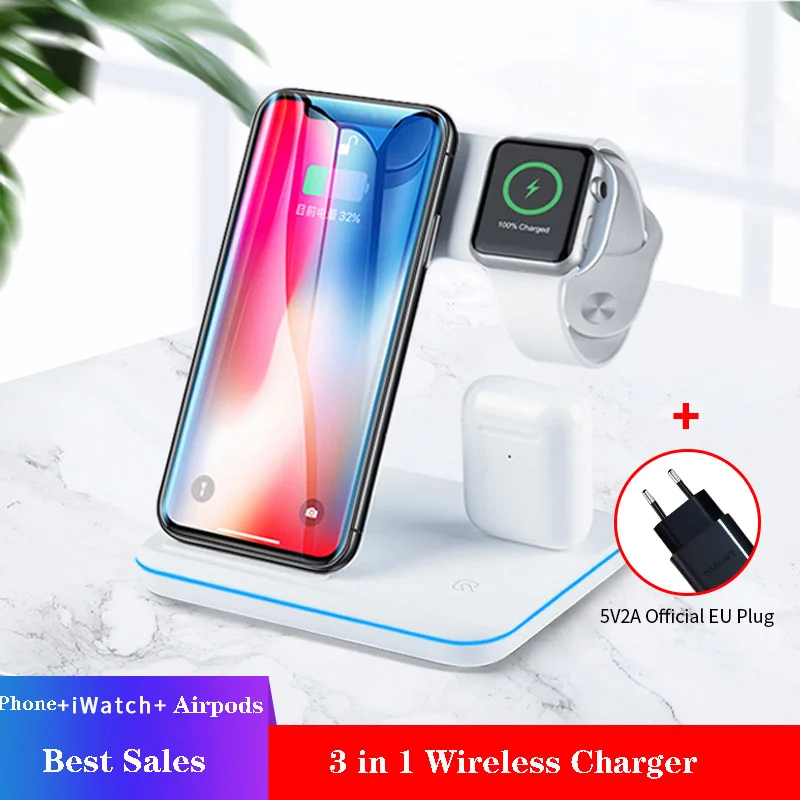 3 в 1 15 Вт Qi Беспроводное зарядное устройство для Apple Airpods Watch 4 3 2 Быстрая зарядка подставка для iphone X 11 Pro Max samsung - Тип штекера: 3 in 1 with EU