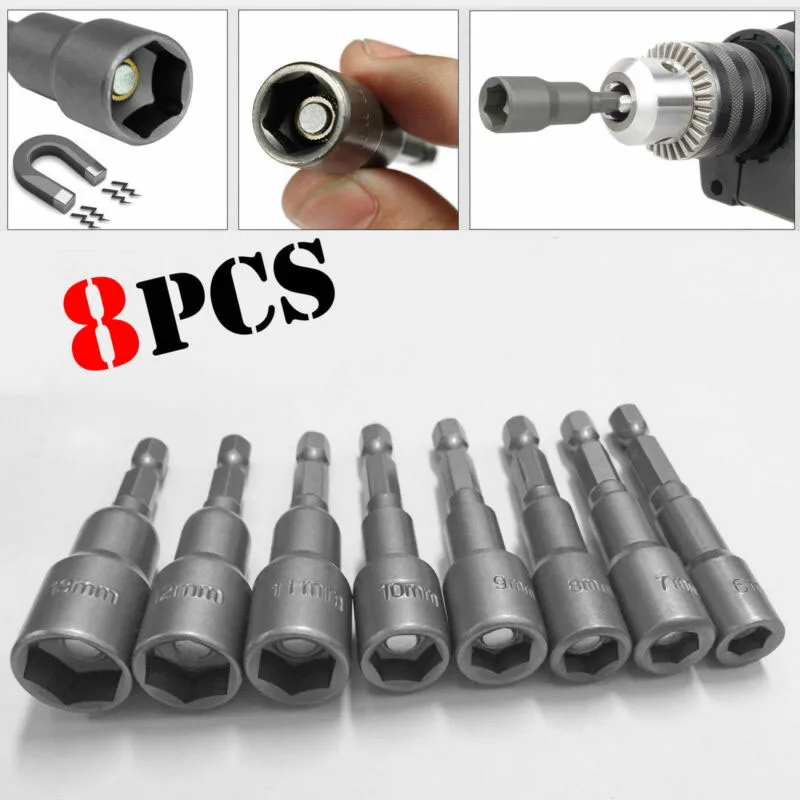 

8pcs Set Hexagon Magnetic Ring Nut Driver Socket Metric Impact Drill Bit 6mm To 13mm Power Tool Accessories Toolbox Professional
