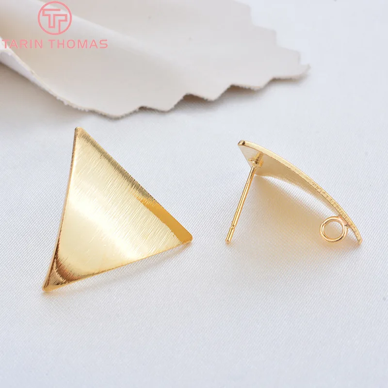 

(2010)10PCS 20x20MM 24K Gold Color Brass Striped Arc Surface Triangle Stud Earrings Pins High Quality Diy Jewelry Accessories