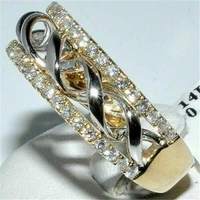 new fashion and all around gold color womens ring hollow out two color zircon ring