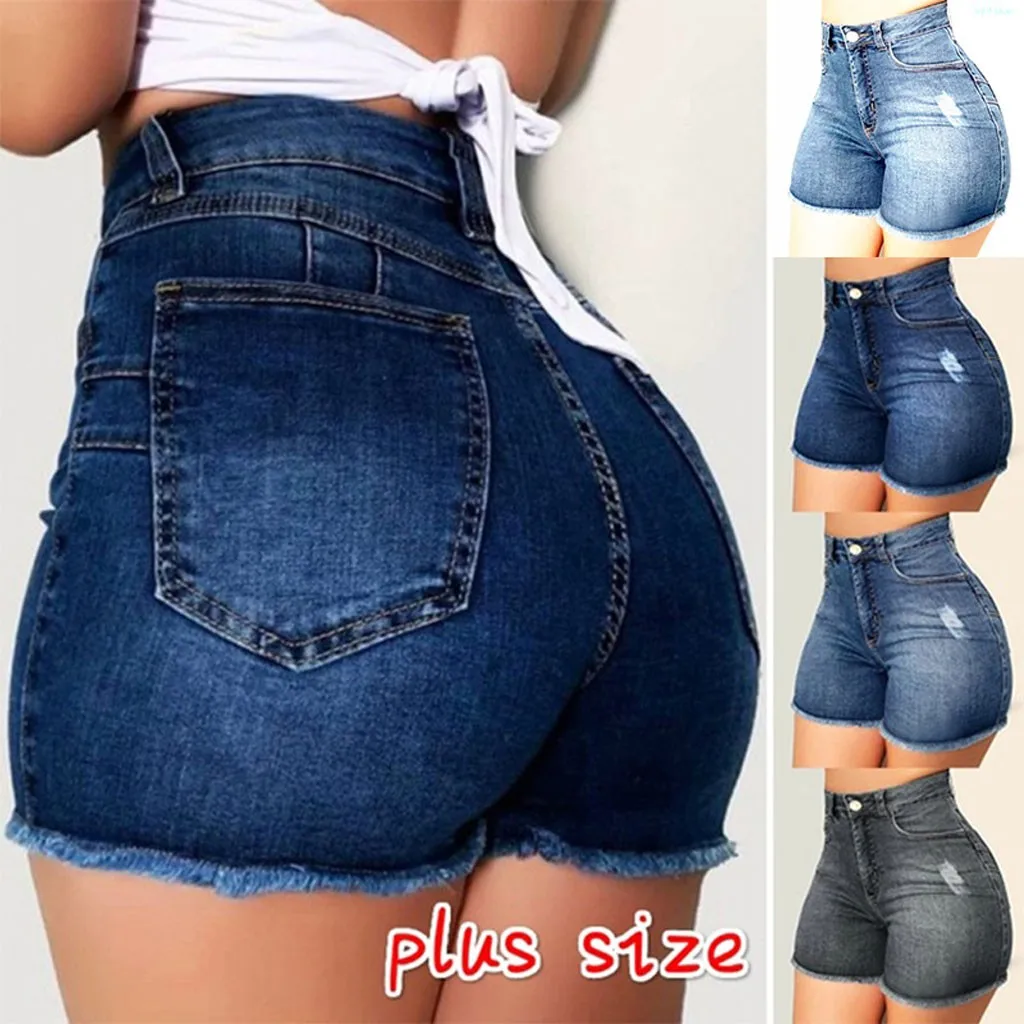 

Blue Women Ripped Jeans Broken Denim Shorts Straight High Waisted Hotpant Slim Fit Pantalones Fitness Durable Summer