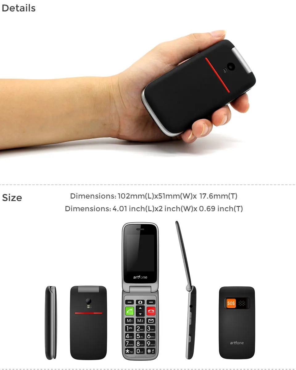 Artfone flip Big Button мобильный телефон для пожилых людей, разблокированный телефон для пожилых людей с кнопкой SOS, аккумулятор 1400 мАч от AliExpress RU&CIS NEW