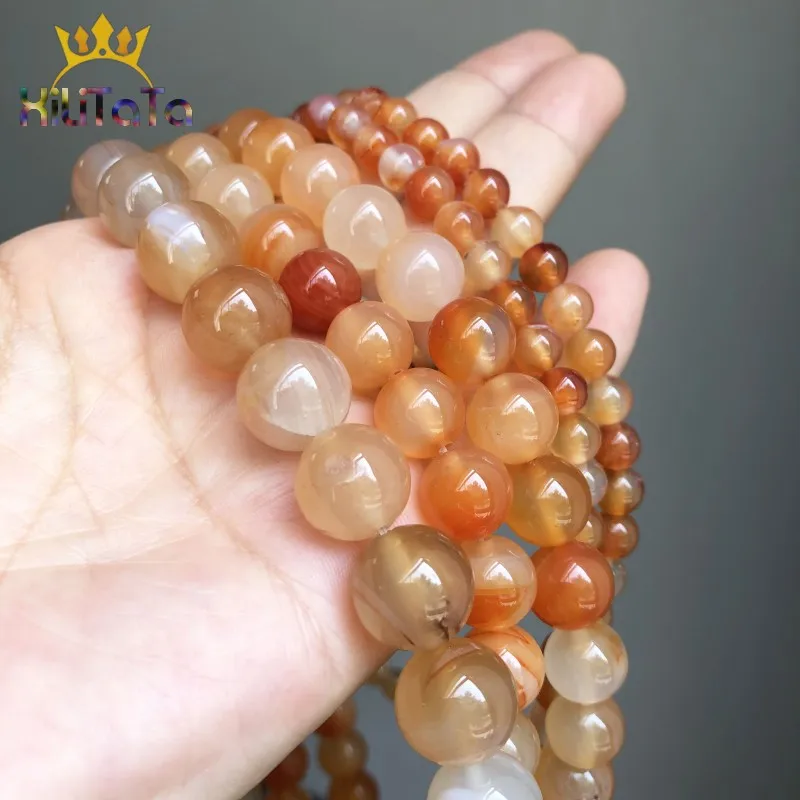 Круглые бусины из сердолика и агата оранжево красные Гладкие для изготовления