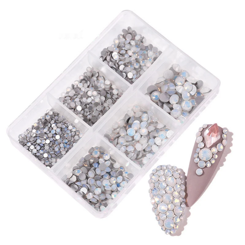 

TXD 1 Box of 6-cell crystal 3D decoration DIY nail art rhinestone gold silver transparent full color flat mixed shape